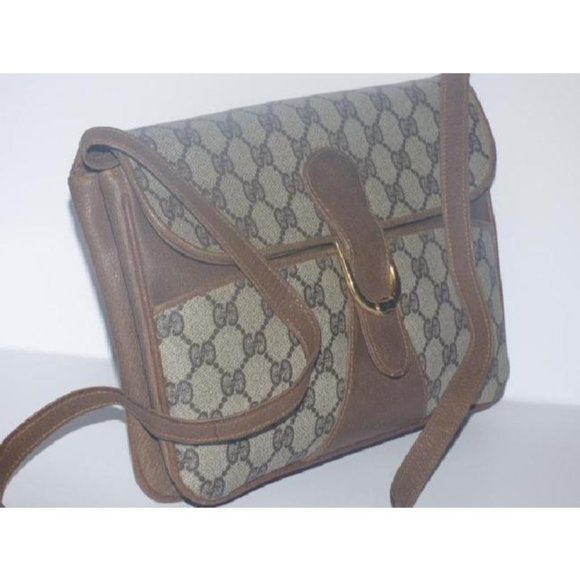 Gucci Vintage Brown Large G Logo Print Coated Canvas 2-Way Purse - Picture 3 of 12